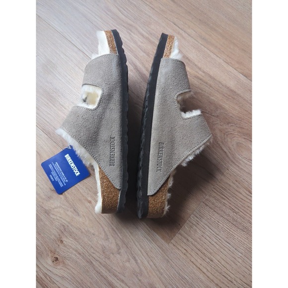 Birkenstock Arizona Stone Grey Fur Shearling Suede Sandals - Picture 13 of 14